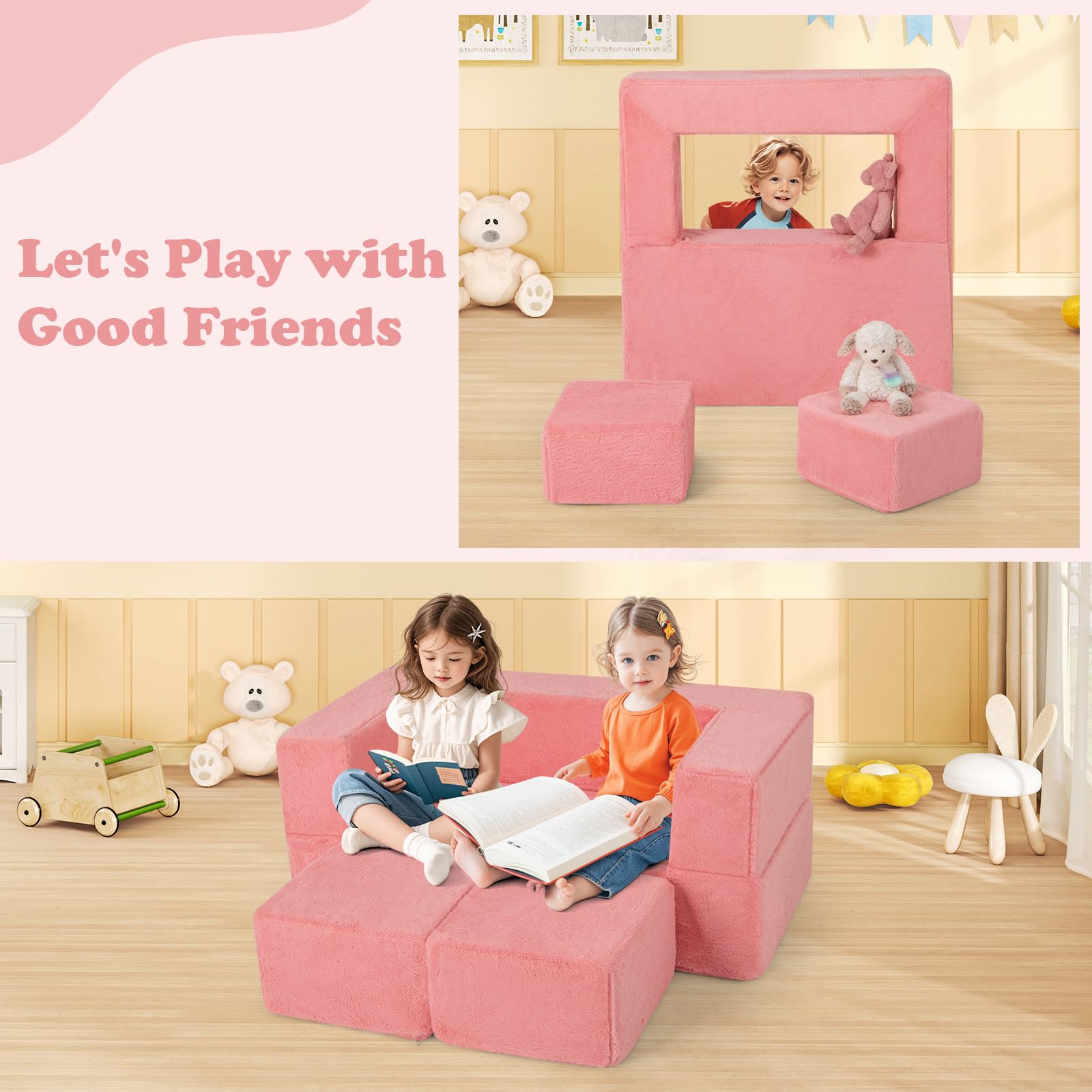 INFANS Modular Kids Play Couch, Toddler Sectional Fort Building Sofa for Playroom, Bedroom, Convertible Soft Foam Furniture