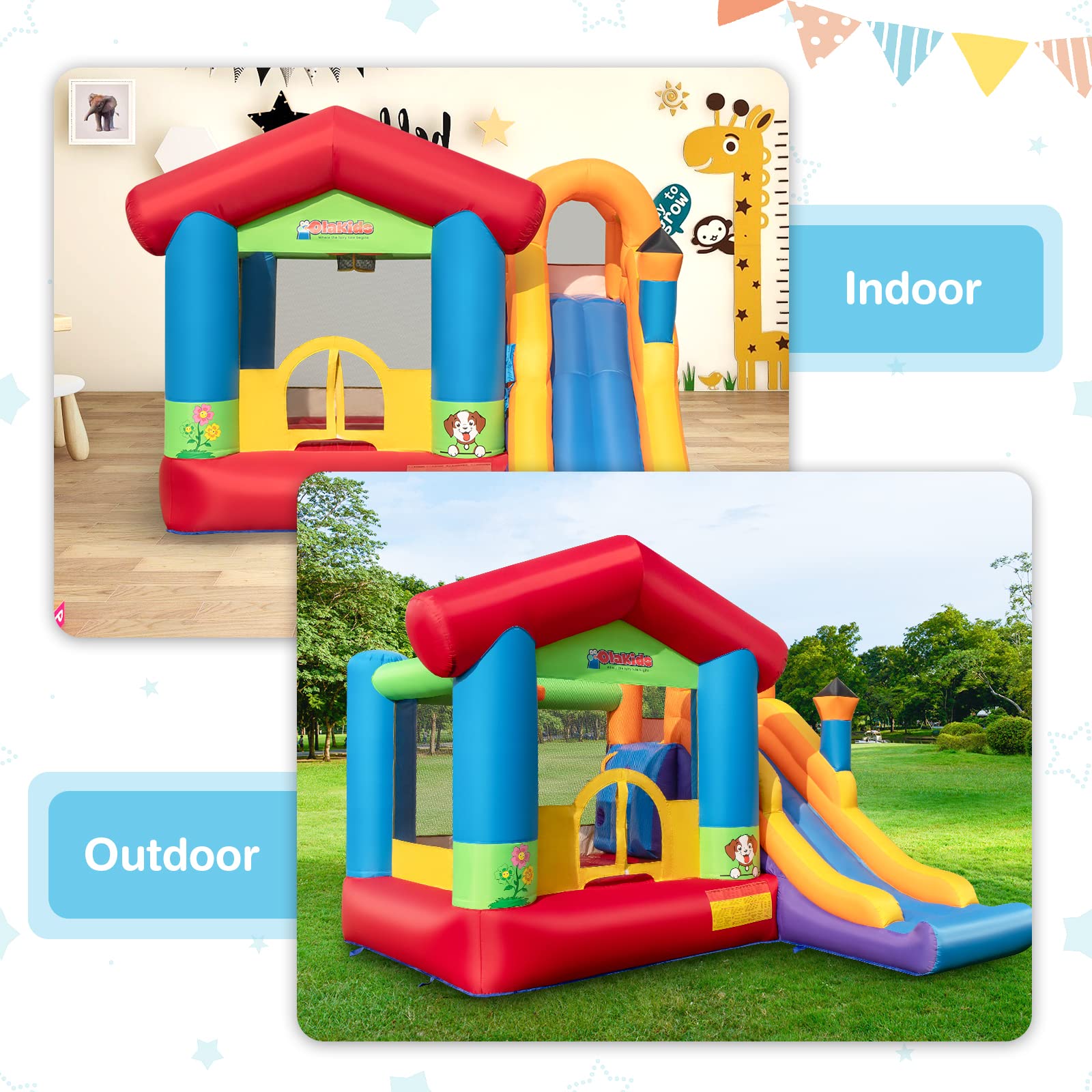 INFANS Inflatable Bounce House, Kids Jumping Castle with Slide, Basketball Rim, Climbing Wall