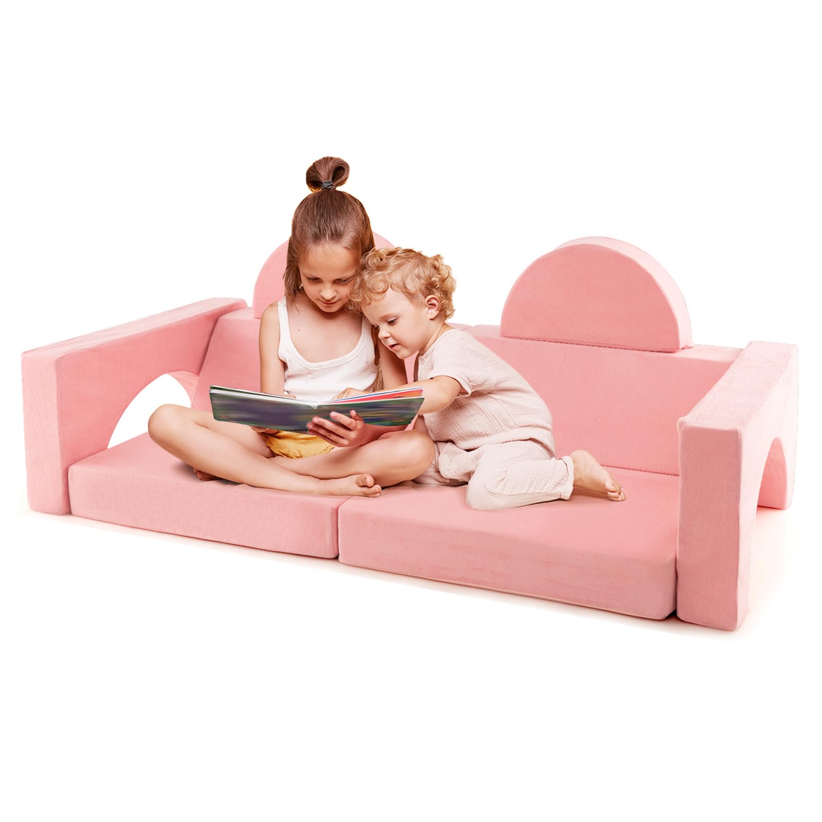 INFANS Mondular Kids Play Couch, 8PCS Toddler Sectional Sofa Building Fort for Bedroom, Imaginative Convertible Floor Cushion