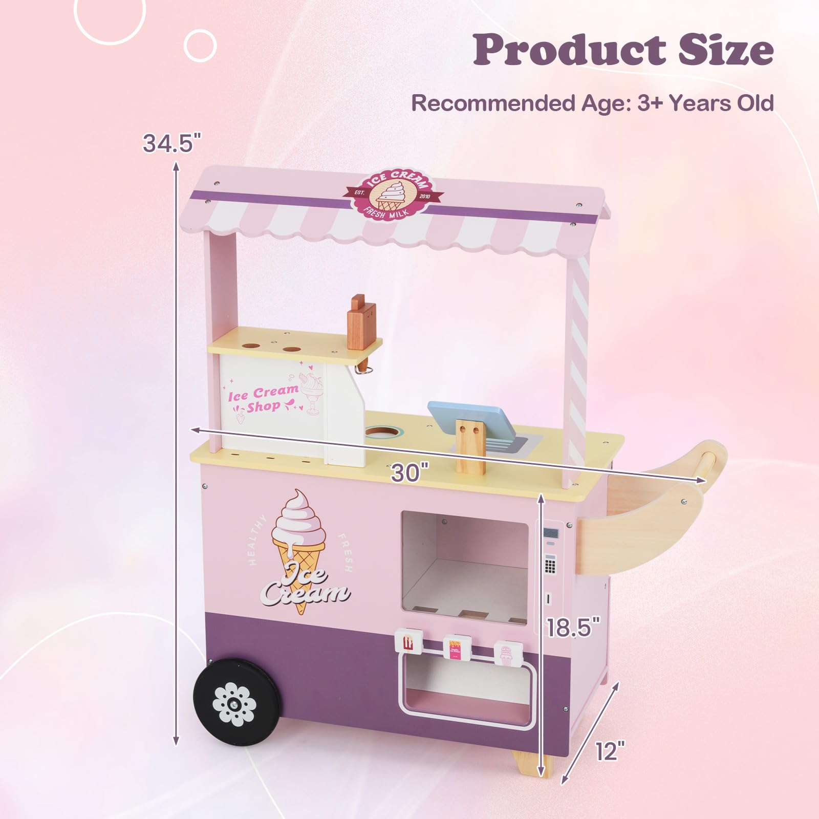 INFANS Ice Cream Cart Grocery Store Marketplace Toy, Market Stand Shop Pretend Play Set with Accessories Gift for Ages 3+