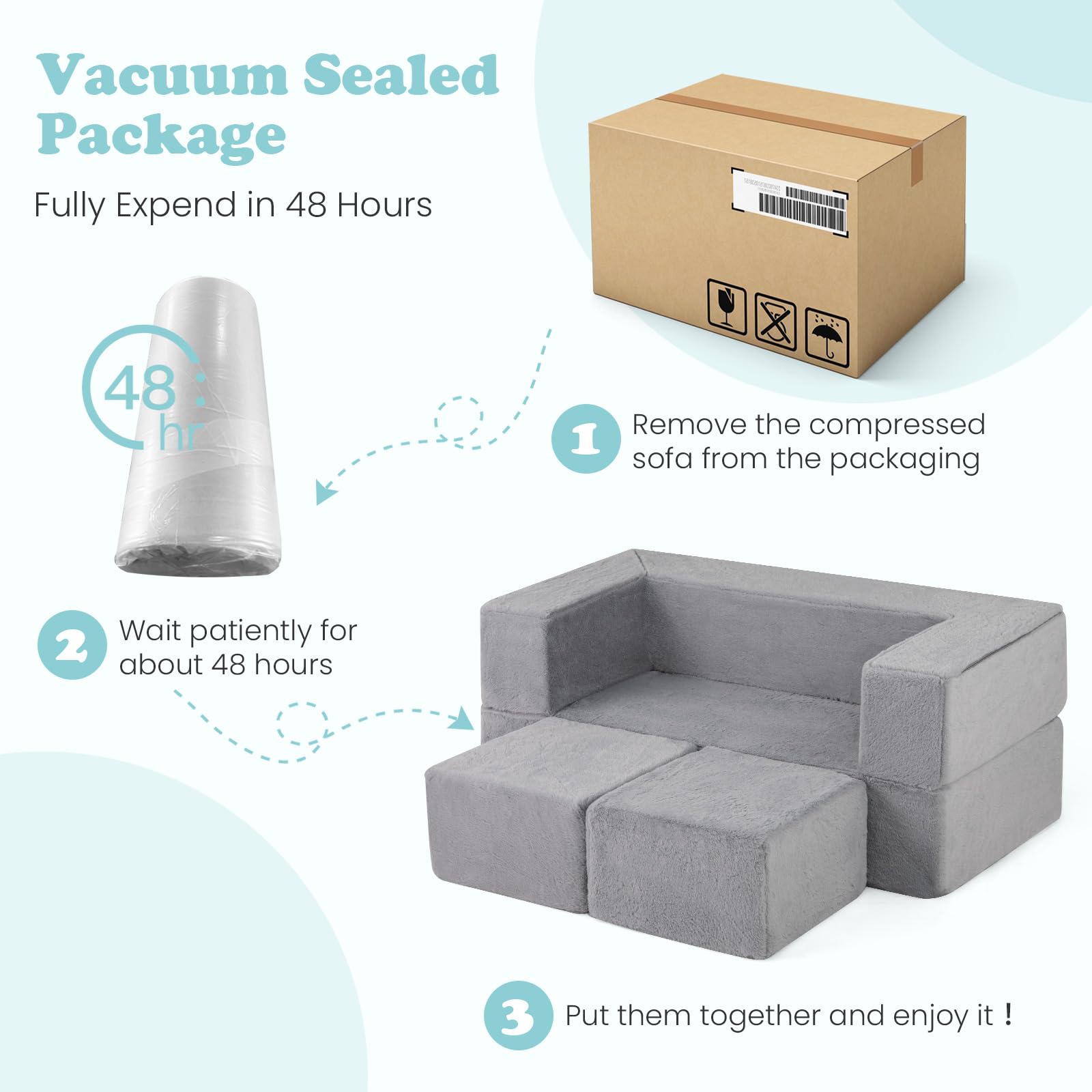 INFANS Modular Kids Play Couch, Toddler Sectional Fort Building Sofa for Playroom, Bedroom, Convertible Soft Foam Furniture