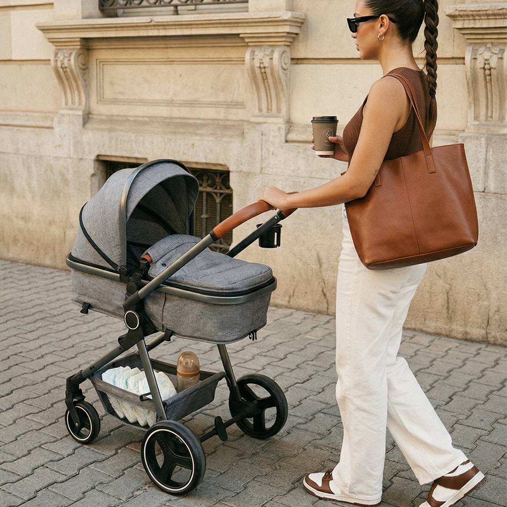 INFANS 2 in 1 Baby Stroller, Convertible Stroller, Foldable High Landscape Shock Absorption with Reversible Seat