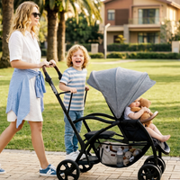 INFANS Double Stroller with Leather Handle, Front Seat 2-Position Recline, Dual Rear Brakes and Lockable Front Wheels