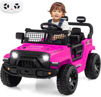 INFANS 12V Ride On Truck, Battery Powered Electric Vehicle for Kids with Remote Control, Foldable Reflective Mirror, Spring Suspension, Music, LED Lights, Ride on Toy for 3+ Boys Girls