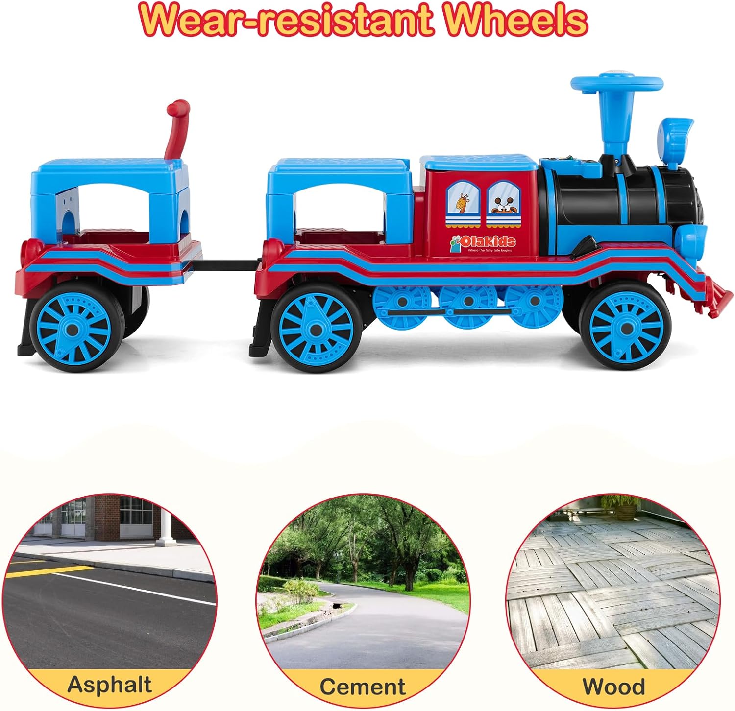 INFANS 2-Seater Kids Ride on Train Trackless, 12V Battery Powered Electric Toy with Train Whistle, Music, LED Lights, 2 Speeds, Soft Start, Gift for Toddlers Boys Girls
