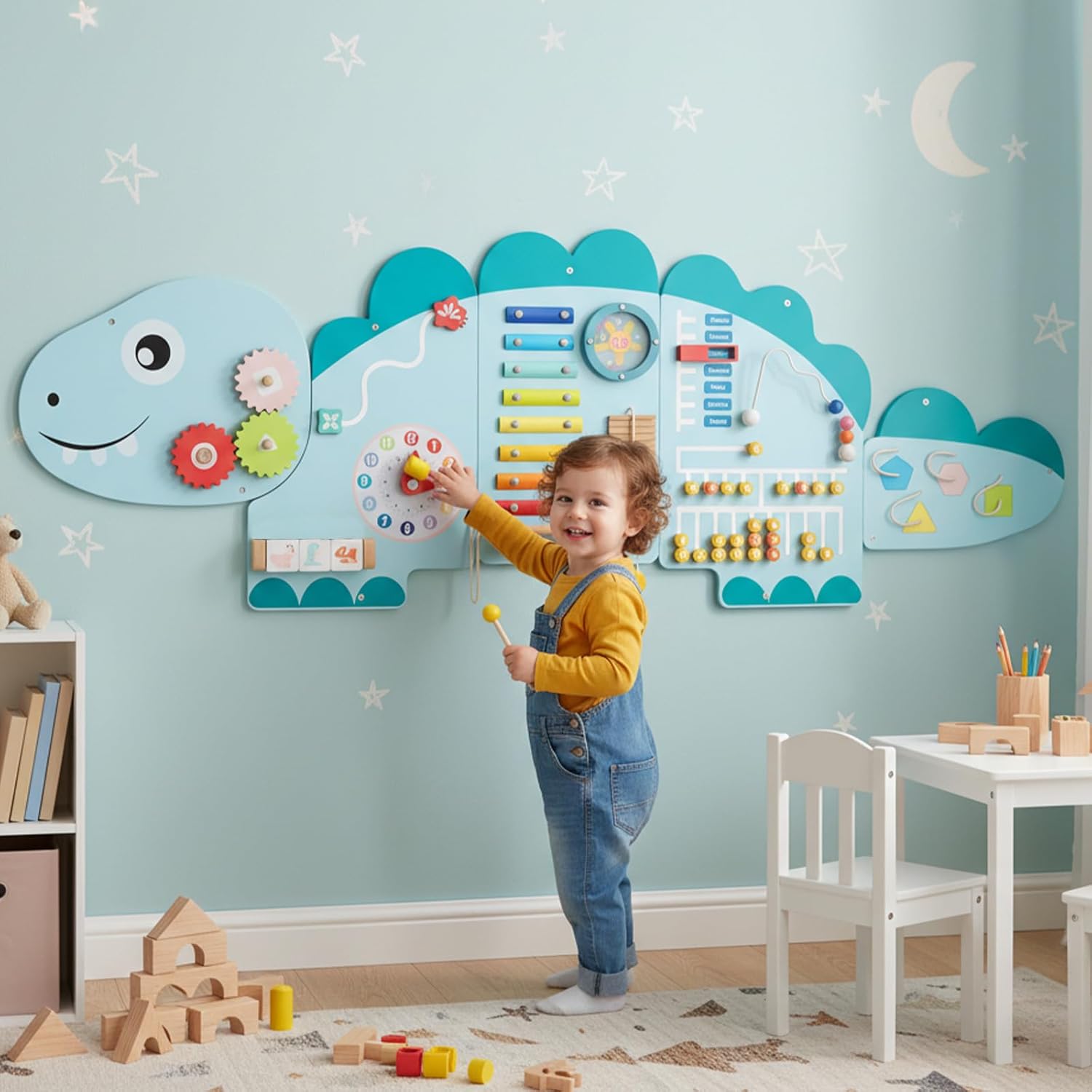 INFANS Pink Castle Sensory Wall, 11 in 1 Wooden Montessori Busy Board Panel, Toddler Wall Mounted Activity Center, Educational Toys Learning Gift for Boys Girls