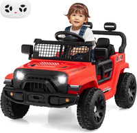 INFANS 12V Ride On Truck, Battery Powered Electric Vehicle for Kids with Remote Control, Foldable Reflective Mirror, Spring Suspension, Music, LED Lights, Ride on Toy for 3+ Boys Girls