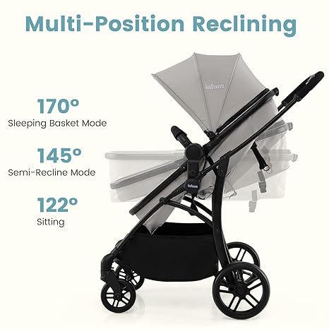 INFANS 2 in 1 Baby Stroller, Convertible Stroller with Reversible Seat Adjustable Backrest Canopy One Hand Fold