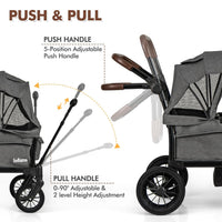 INFANS Wagon Stroller for 2 Kids, Collapsible Adjustable Push Pull Handle Bar, 2 Seater Stroller Wagon