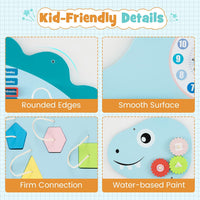 INFANS Pink Castle Sensory Wall, 11 in 1 Wooden Montessori Busy Board Panel, Toddler Wall Mounted Activity Center, Educational Toys Learning Gift for Boys Girls