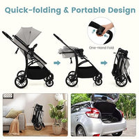 INFANS 2 in 1 Baby Stroller, Convertible Stroller with Reversible Seat Adjustable Backrest Canopy One Hand Fold