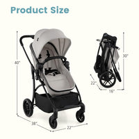 INFANS 2 in 1 Baby Stroller, Convertible Stroller with Reversible Seat Adjustable Backrest Canopy One Hand Fold