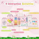 INFANS Pink Castle Sensory Wall, 11 in 1 Wooden Montessori Busy Board Panel, Toddler Wall Mounted Activity Center, Educational Toys Learning Gift for Boys Girls