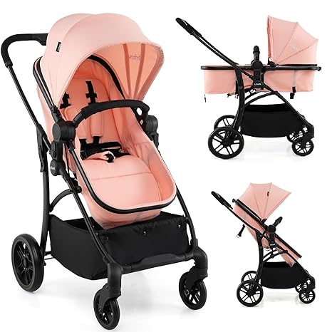 INFANS 2 in 1 Baby Stroller, Convertible Stroller with Bassinet Reversible Seat Adjustable Backrest Canopy One Hand Fold