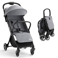INFANS Ultra-Compact Fold Airplane Ready Travel Stroller, One-Hand Gravity Fold Near Flat Recline Seat