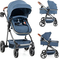 INFANS 2 in 1 High Landscape Convertible Baby Stroller, Newborn Reversible Bassinet Pram, Foldable Pushchair with Adjustable Canopy, Aluminum Structure, 5-Point Harness for Infant & Toddler