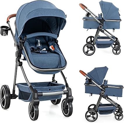 INFANS 2 in 1 High Landscape Convertible Baby Stroller, Newborn Reversible Bassinet Pram, Foldable Pushchair with Adjustable Canopy, Aluminum Structure, 5-Point Harness for Infant & Toddler