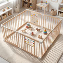 INFANS Wooden Baby Playpen with Adjustable Size & Shape, 8 Panels, Child Proof Lock, Easy to Assemble, 63" x 63" Portable Play Yard