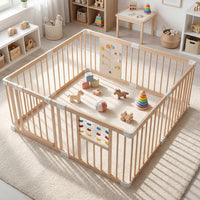 INFANS Wooden Baby Playpen with Adjustable Size & Shape, 8 Panels, Child Proof Lock, Easy to Assemble, 63" x 63" Portable Play Yard