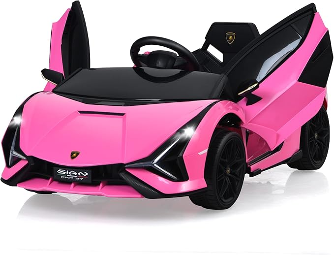 INFANS 12V Licensed Lamborghini Sian Kids Ride on Car with Parent Remote Control, Electric Toy Roadster Carbon Fiber Textured