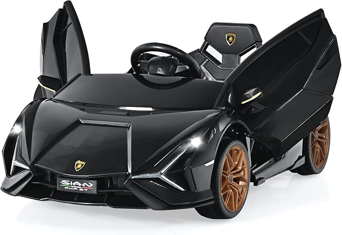 INFANS 12V Licensed Lamborghini Sian Kids Ride on Car with Parent Remote Control, Electric Toy Roadster Carbon Fiber Textured
