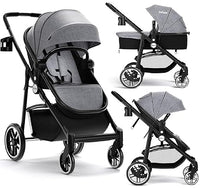 INFANS 2 in 1 Baby Stroller, High Landscape Infant Stroller & Reversible Bassinet Pram, Foldable Pushchair with Adjustable Canopy
