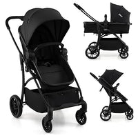 INFANS 2 in 1 Baby Stroller, Convertible Stroller with Reversible Seat Adjustable Backrest Canopy One Hand Fold