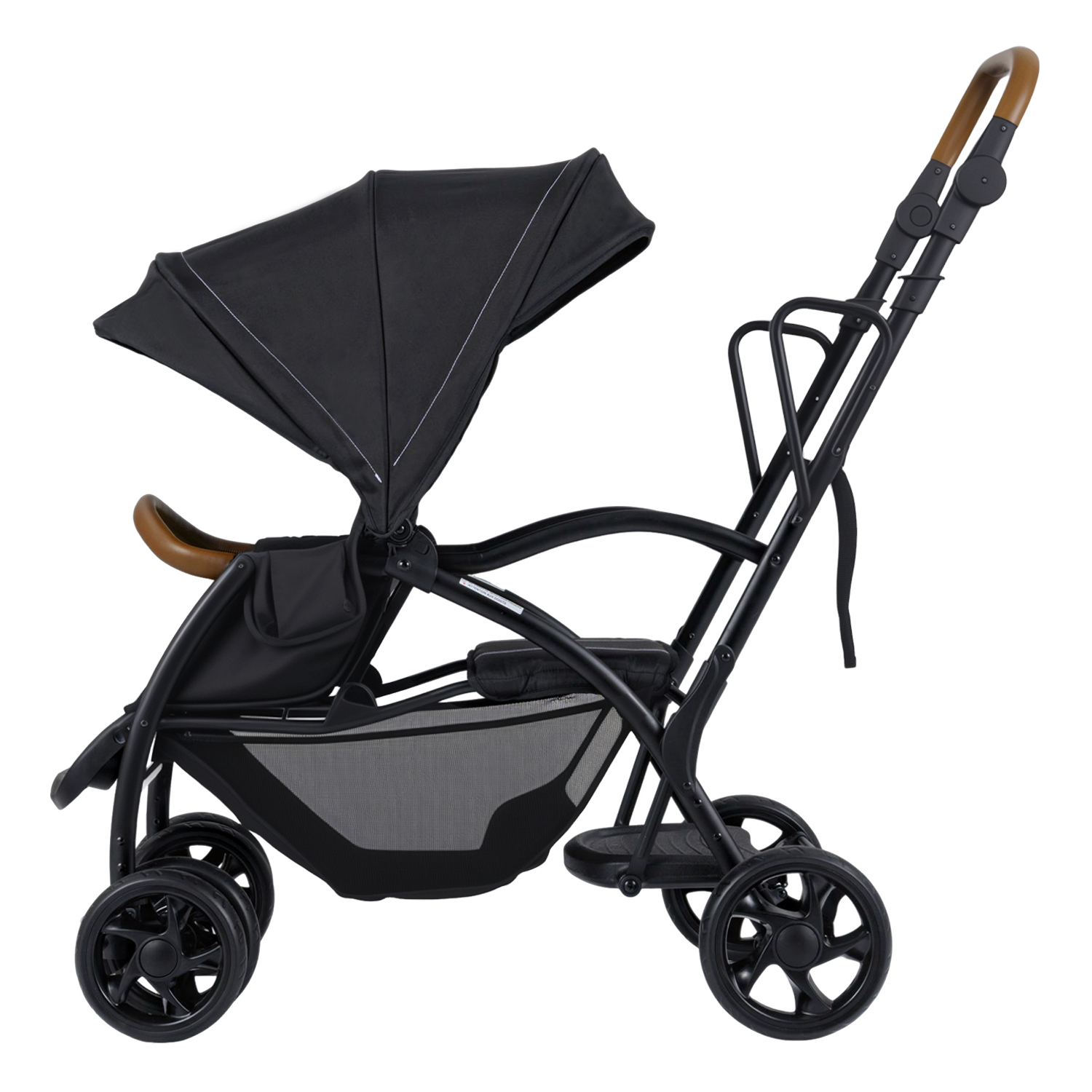 INFANS Double Stroller with Leather Handle, Front Seat 2-Position Recline, Dual Rear Brakes and Lockable Front Wheels