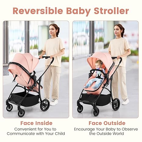 INFANS 2 in 1 Baby Stroller, Convertible Stroller with Reversible Seat Adjustable Backrest Canopy One Hand Fold
