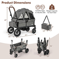 INFANS Wagon Stroller for 2 Kids, Collapsible Adjustable Push Pull Handle Bar, 2 Seater Stroller Wagon