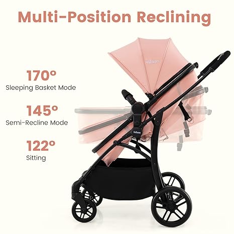 INFANS 2 in 1 Baby Stroller, Convertible Stroller with Reversible Seat Adjustable Backrest Canopy One Hand Fold