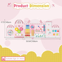 INFANS Pink Castle Sensory Wall, 11 in 1 Wooden Montessori Busy Board Panel, Toddler Wall Mounted Activity Center, Educational Toys Learning Gift for Boys Girls