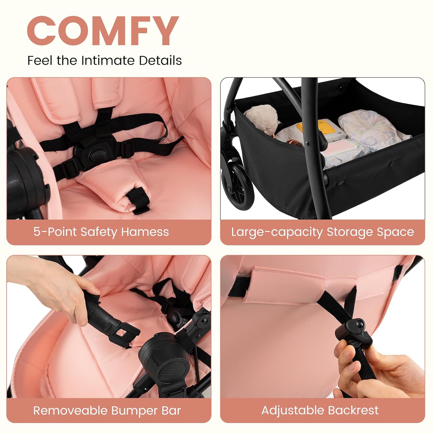 INFANS 2 in 1 Baby Stroller, Convertible Stroller with Reversible Seat Adjustable Backrest Canopy One Hand Fold