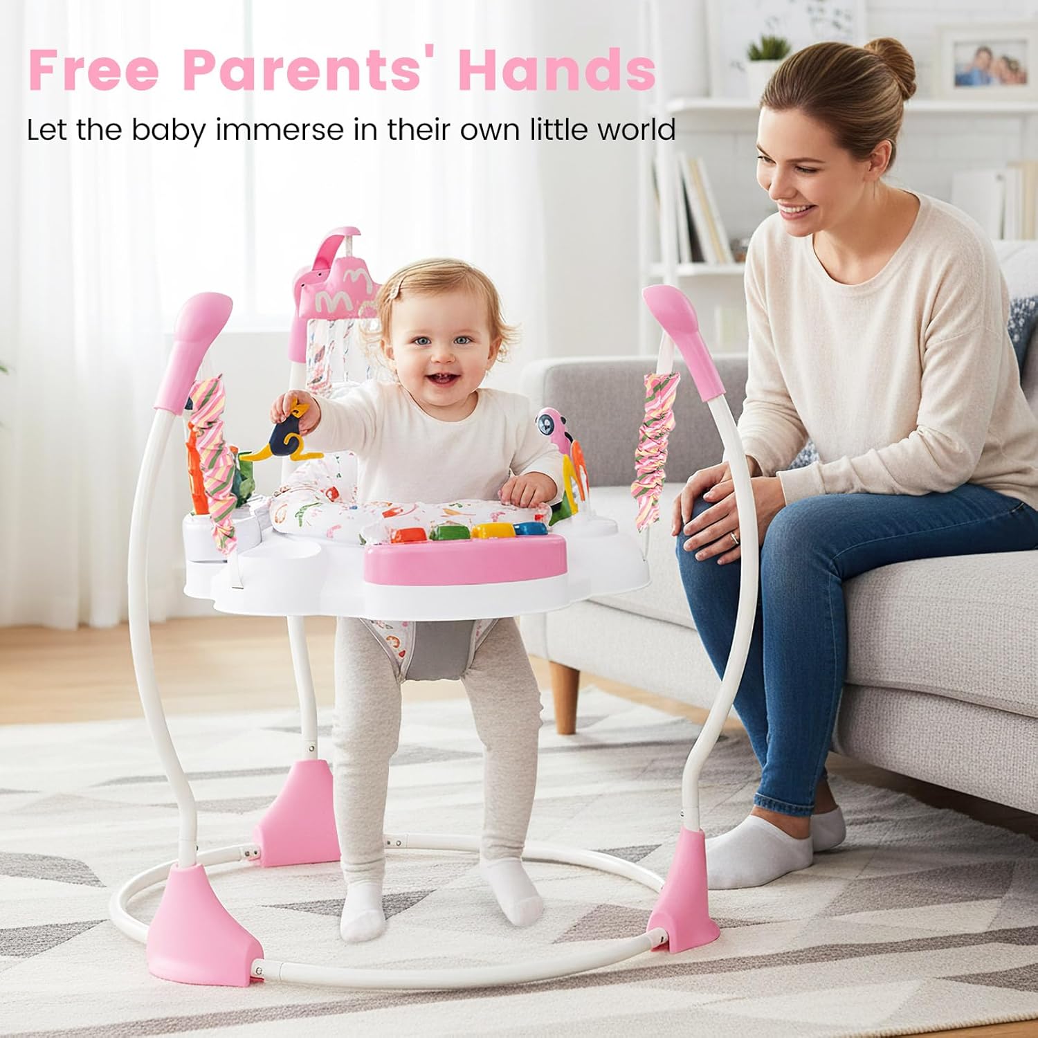 INFANS Baby Activity Center Jumper with Music, Light, Interactive Toys, 360°Rotating Seat, 3 Heights for 6+ Months