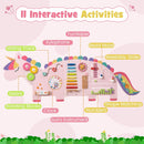 INFANS Pink Castle Sensory Wall, 11 in 1 Wooden Montessori Busy Board Panel, Toddler Wall Mounted Activity Center, Educational Toys Learning Gift for Boys Girls