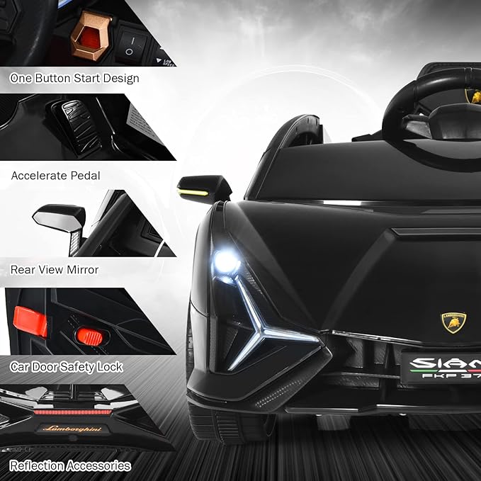 INFANS 12V Licensed Lamborghini Sian Kids Ride on Car with Parent Remote Control, Electric Toy Roadster Carbon Fiber Textured