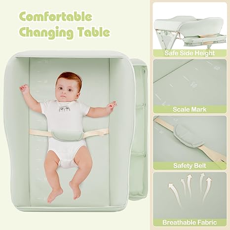 INFANS Baby Changing Table with Wheels, Portable Folding Diaper Station Nursery Organizer with Safety Belt