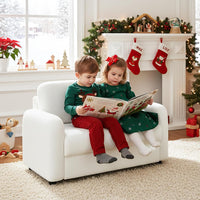 INFANS Kids Sofa, 2 Seat Soft Thick Upholstered Couch with Plush Fabric Solid Wooden Frame, Armrest Chair Lounge for Playroom Kids Boys Girls