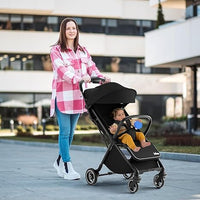 INFANS Ultra-Compact Fold Airplane Ready Travel Stroller, One-Hand Gravity Fold Near Flat Recline Seat