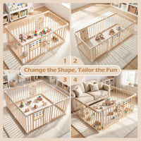 INFANS Wooden Baby Playpen with Adjustable Size & Shape, 8 Panels, Child Proof Lock, Easy to Assemble, 63" x 63" Portable Play Yard