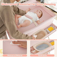 INFANS Baby Changing Table with Wheels, Portable Folding Diaper Station Nursery Organizer with Safety Belt
