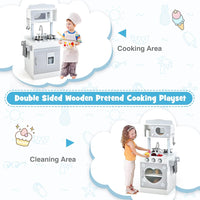 INFANS 2 in 1 Kids Play Kitchen and Restaurant, Double Sided Toddler Wooden Pretend Cooking Set with Stove Sink Microwave Storage Cabinet, Simulation Kitchen Toy Set for Boys Girls