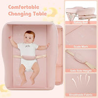 INFANS Baby Changing Table with Wheels, Portable Folding Diaper Station Nursery Organizer with Safety Belt