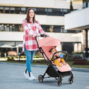 INFANS Ultra-Compact Fold Airplane Ready Travel Stroller, One-Hand Gravity Fold Near Flat Recline Seat