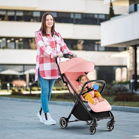 INFANS Ultra-Compact Fold Airplane Ready Travel Stroller, One-Hand Gravity Fold Near Flat Recline Seat