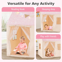 INFANS Kids Play Tent with Fluorescent Roof Washable Mat Star Light Colorful Flag Windows, Anti-Trip Large Playhouse Toys