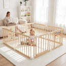INFANS Wooden Baby Playpen with Adjustable Size & Shape, 8 Panels, Child Proof Lock, Easy to Assemble, 63" x 63" Portable Play Yard
