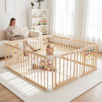 INFANS Wooden Baby Playpen with Adjustable Size & Shape, 8 Panels, Child Proof Lock, Easy to Assemble, 63" x 63" Portable Play Yard