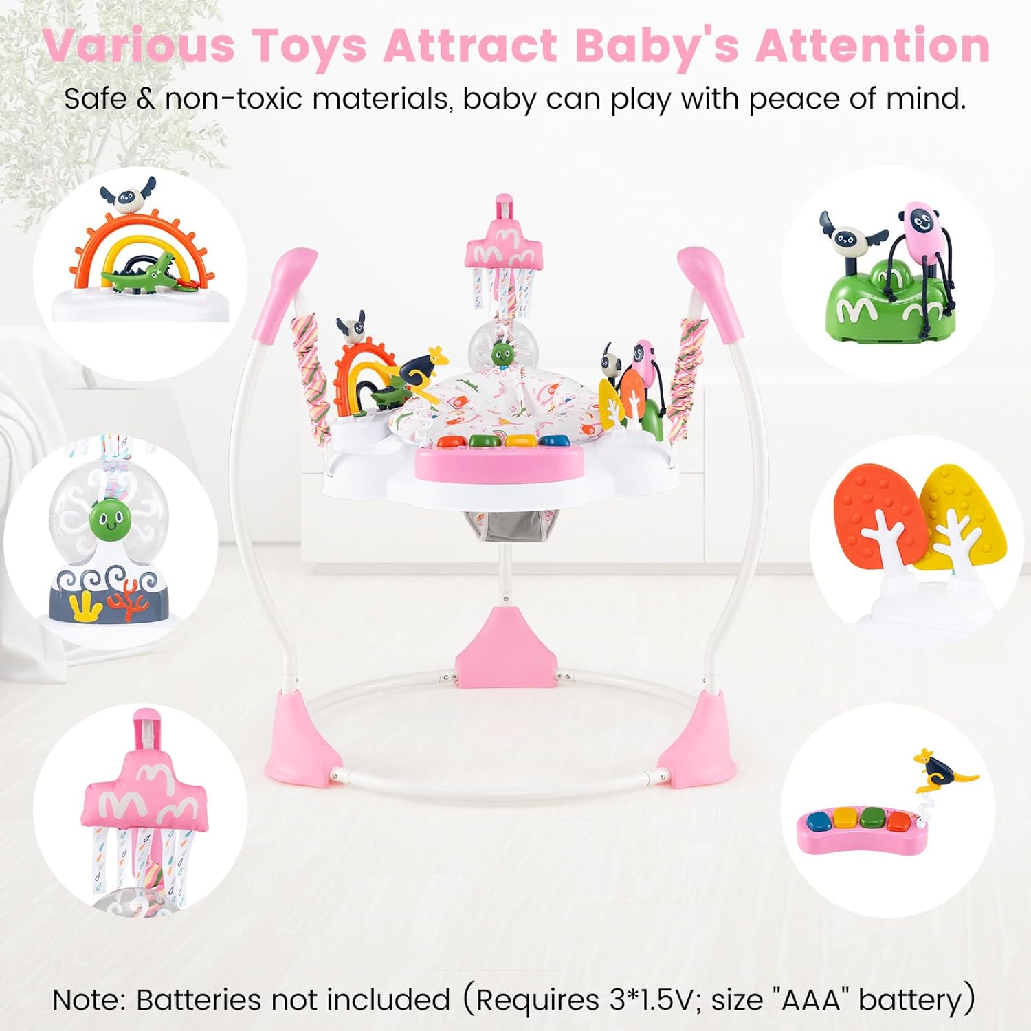 INFANS Baby Activity Center Jumper with Music, Light, Interactive Toys, 360°Rotating Seat, 3 Heights for 6+ Months