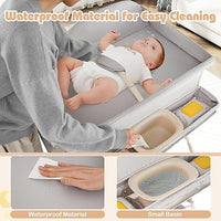 INFANS Baby Changing Table with Wheels, Portable Folding Diaper Station Nursery Organizer with Safety Belt